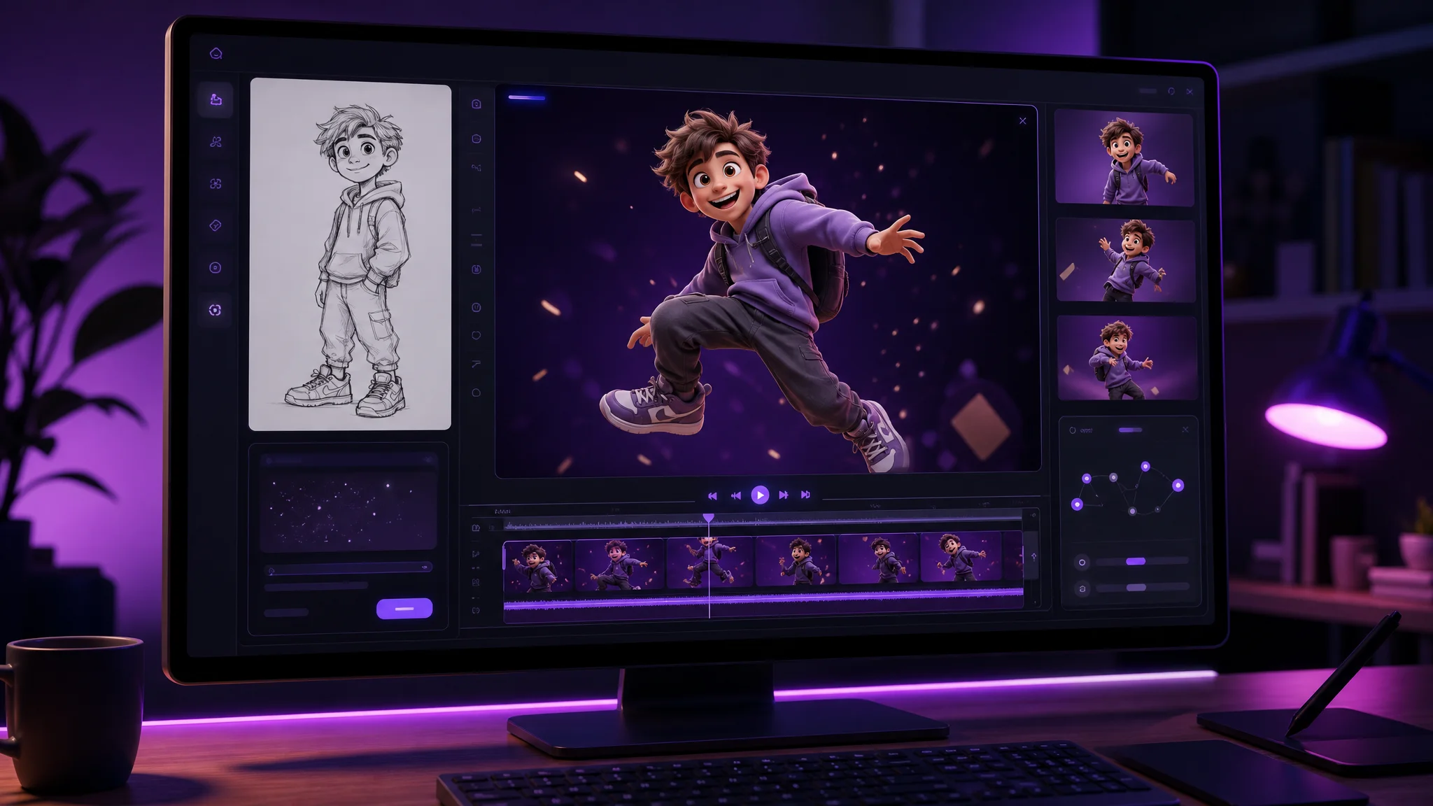 AI animation generator creating a character from a text prompt